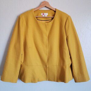 Boden Polperro Collarless Peplum Jacket Marigold Yellow Size 16/18 Blazer Preppy
